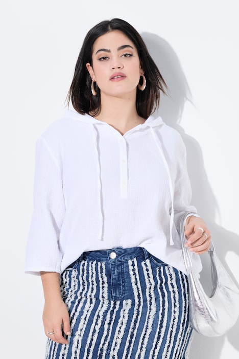 Blouse, A-lijn, mousseline, capuchon