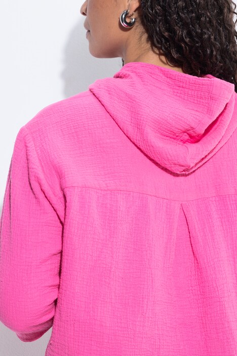 Bluse, A-Linie, Musselin, Kapuze