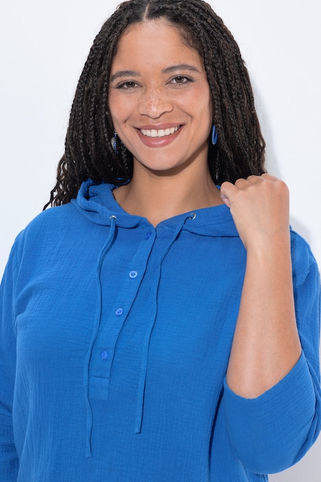 Bluse, A-Linie, Musselin, Kapuze