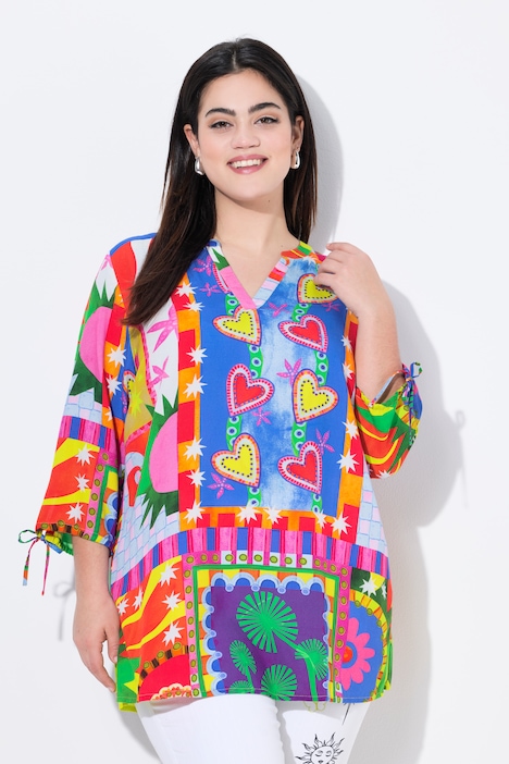 Bluse, A-Linie, Mustermix-Druck, 3/4-Ärmel