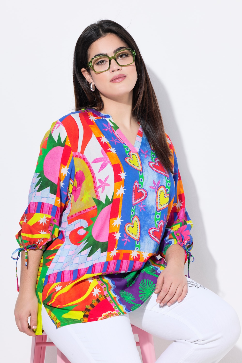 Bluse, A-Linie, Mustermix-Druck, 3/4-Ärmel