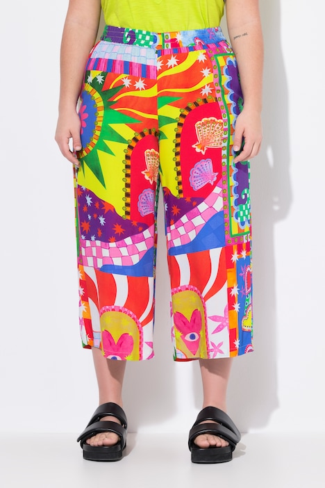Broek, wijd en recht, motiefmix print