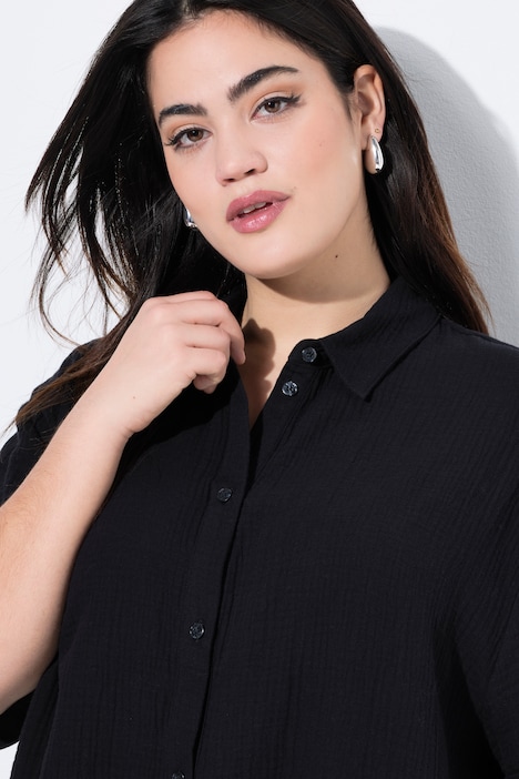 Blouse, oversized, mousseline, oog op de achterkant