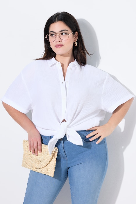 Blouse, oversized, mousseline, oog op de achterkant
