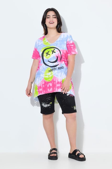 T-Shirt, A-Linie, Batik-Muster, Smiley