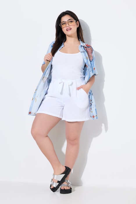 Shorts, weites Bein, Musselin, Bindeband