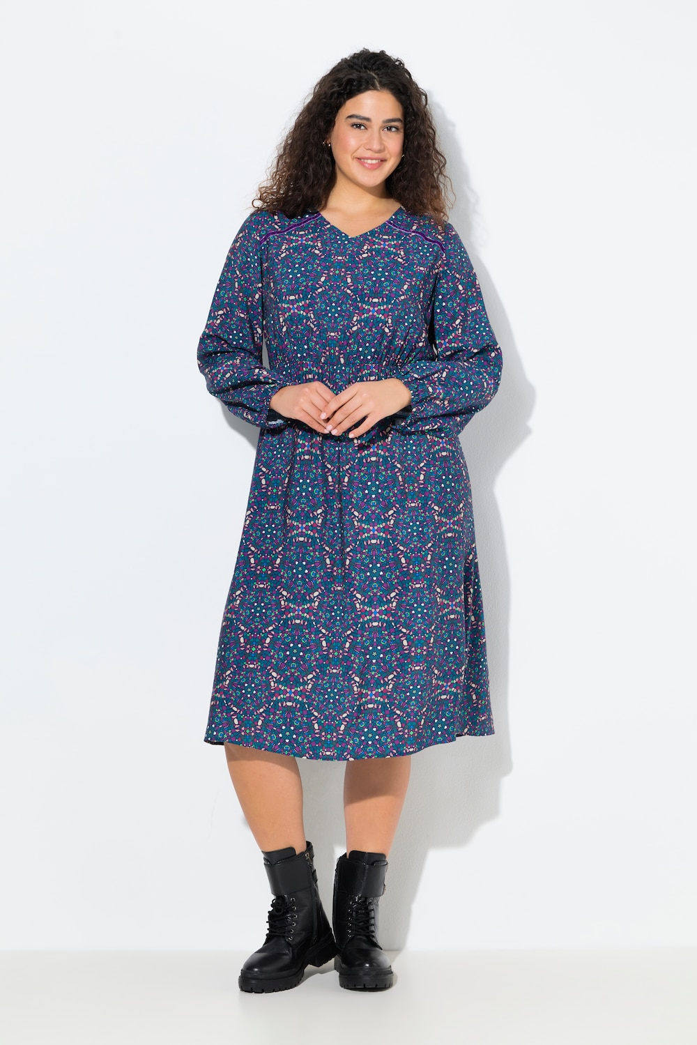 Große Größen Kleid, Damen, blau, Größe: 42/44, Viskose/Synthetische Fasern, Ulla Popken