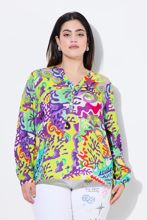 Bluse, A-Linie, Korallen-Druck