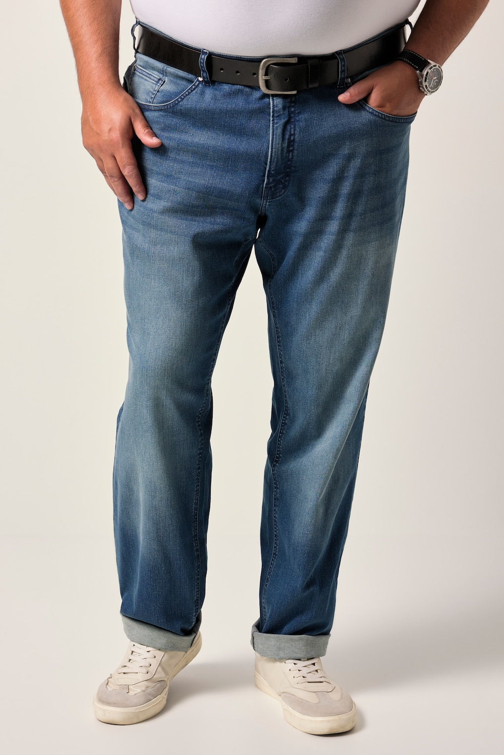 Men+ Jeans Bauchfit, tapered Loose Fit, Elastikbund, 5-Pocket, bis 72