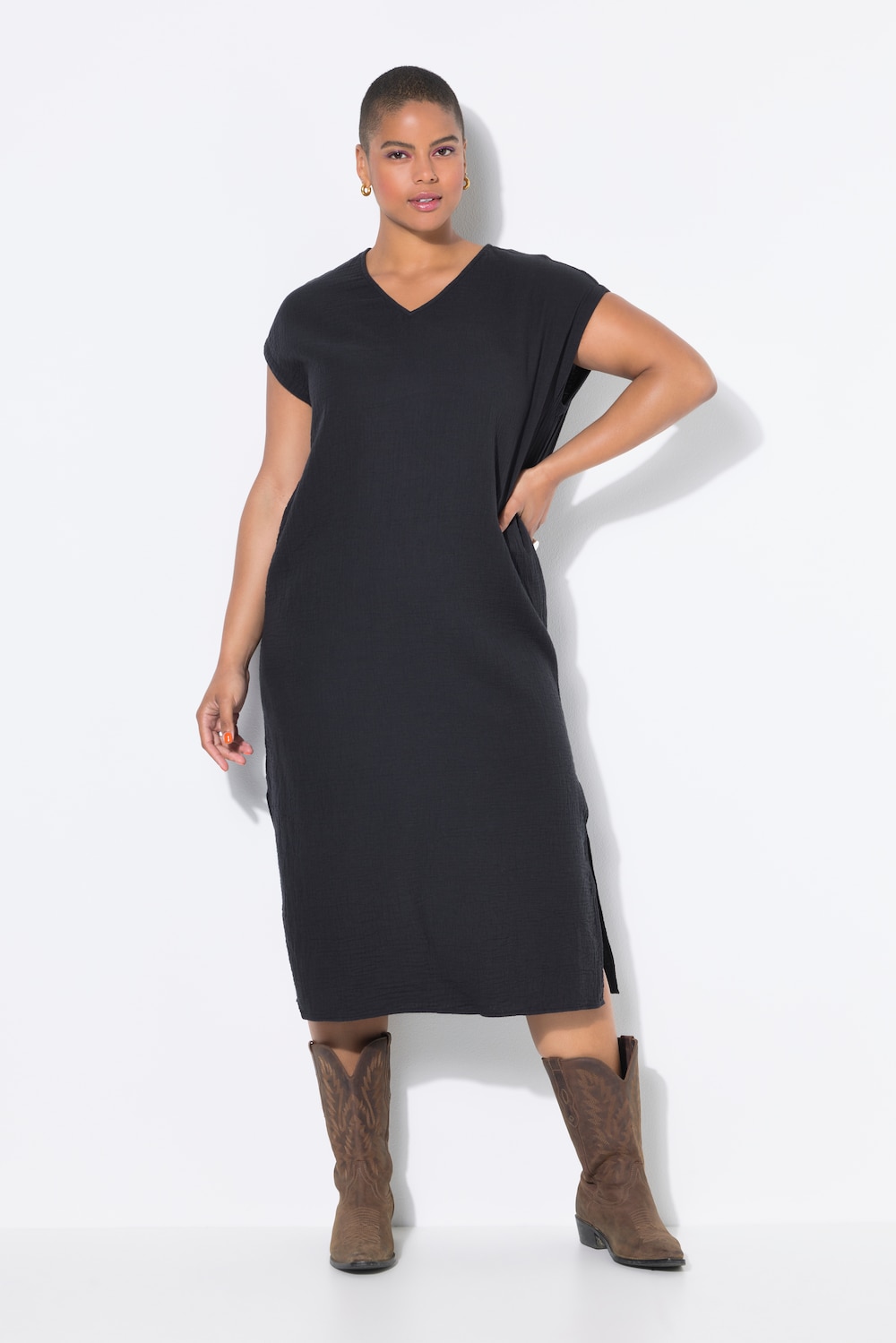 Große Größen Midikleid, Damen, schwarz, Größe: 42/44, Baumwolle, Studio Untold