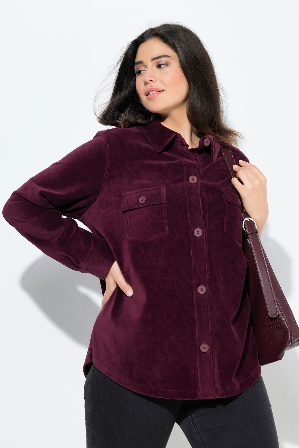 Große Größen Cordhemd, Damen, lila, Größe: 58/60, Baumwolle/Polyester, Ulla Popken