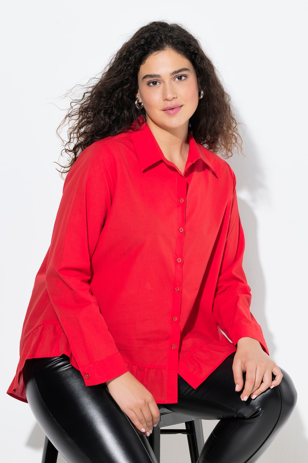 Bluse, Volantsaum, A-Linie, Hemdkragen, Langarm