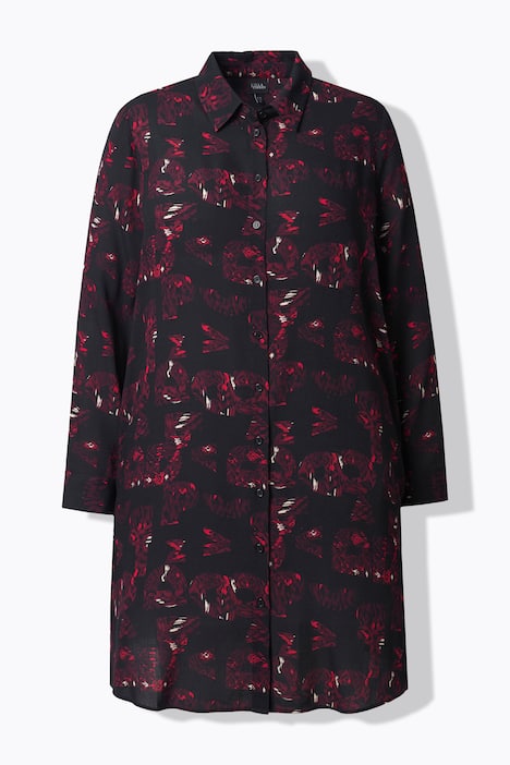 Longbluse, Taschen, A-Linie, Hemdkragen, Langarm