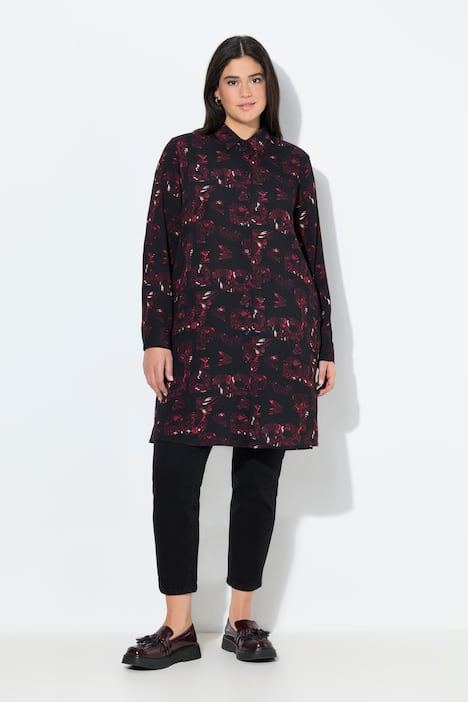 Longbluse, Taschen, A-Linie, Hemdkragen, Langarm