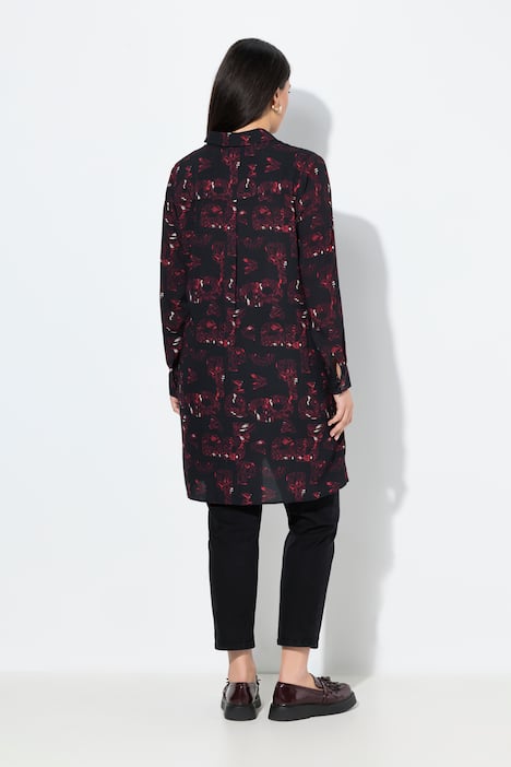 Longbluse, Taschen, A-Linie, Hemdkragen, Langarm