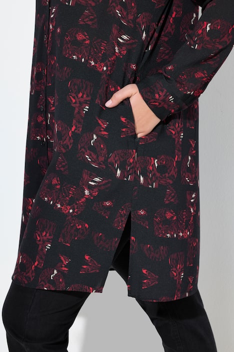 Longbluse, Taschen, A-Linie, Hemdkragen, Langarm