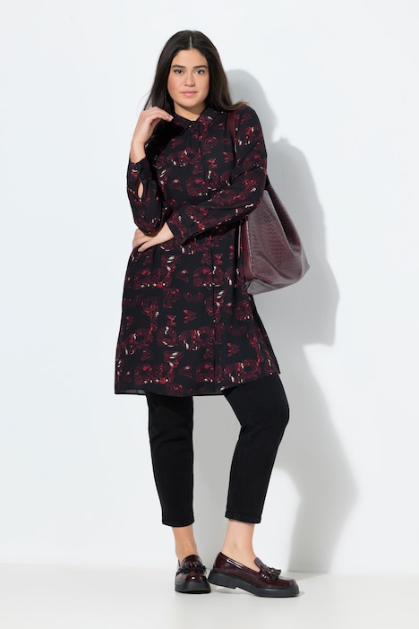 Longbluse, Taschen, A-Linie, Hemdkragen, Langarm