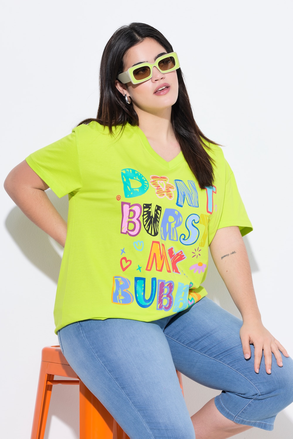 T-Shirt, Boxy Fit, bunter Schriftzug