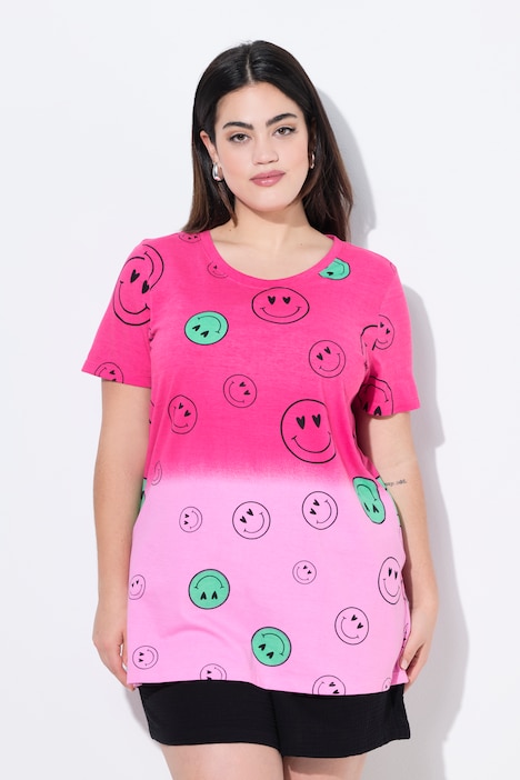 T-Shirt, Smiley-Muster, Farbverlauf