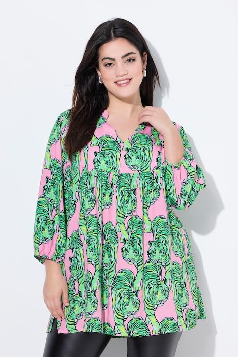 Bluse, A-Linie, Leoparden-Muster