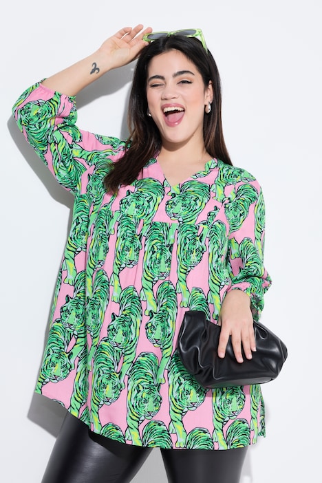 Bluse, A-Linie, Leoparden-Muster