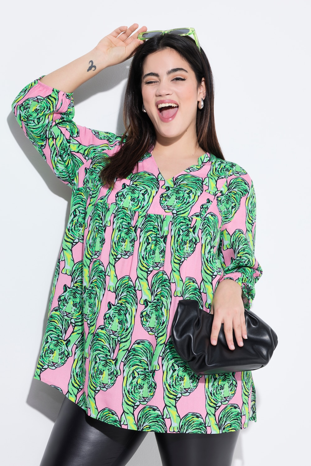 Bluse, A-Linie, Leoparden-Muster