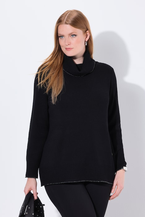 Pullover, Glitzer-Rollkante, A-Linie, Rollkragen, Langarm