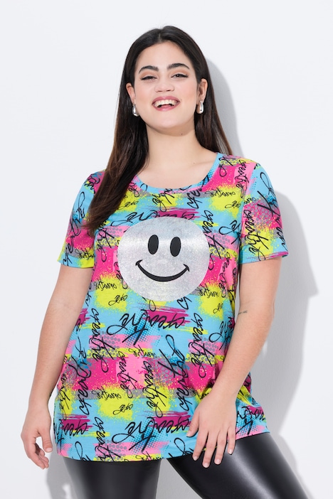 T-shirt, comfortabele pasvorm, metallic smiley