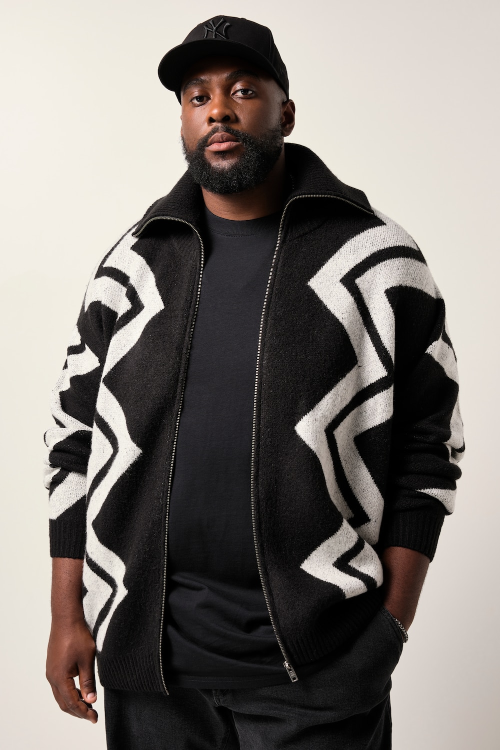 STHUGE Strickjacke, Zackenmuster, bis 7 XL