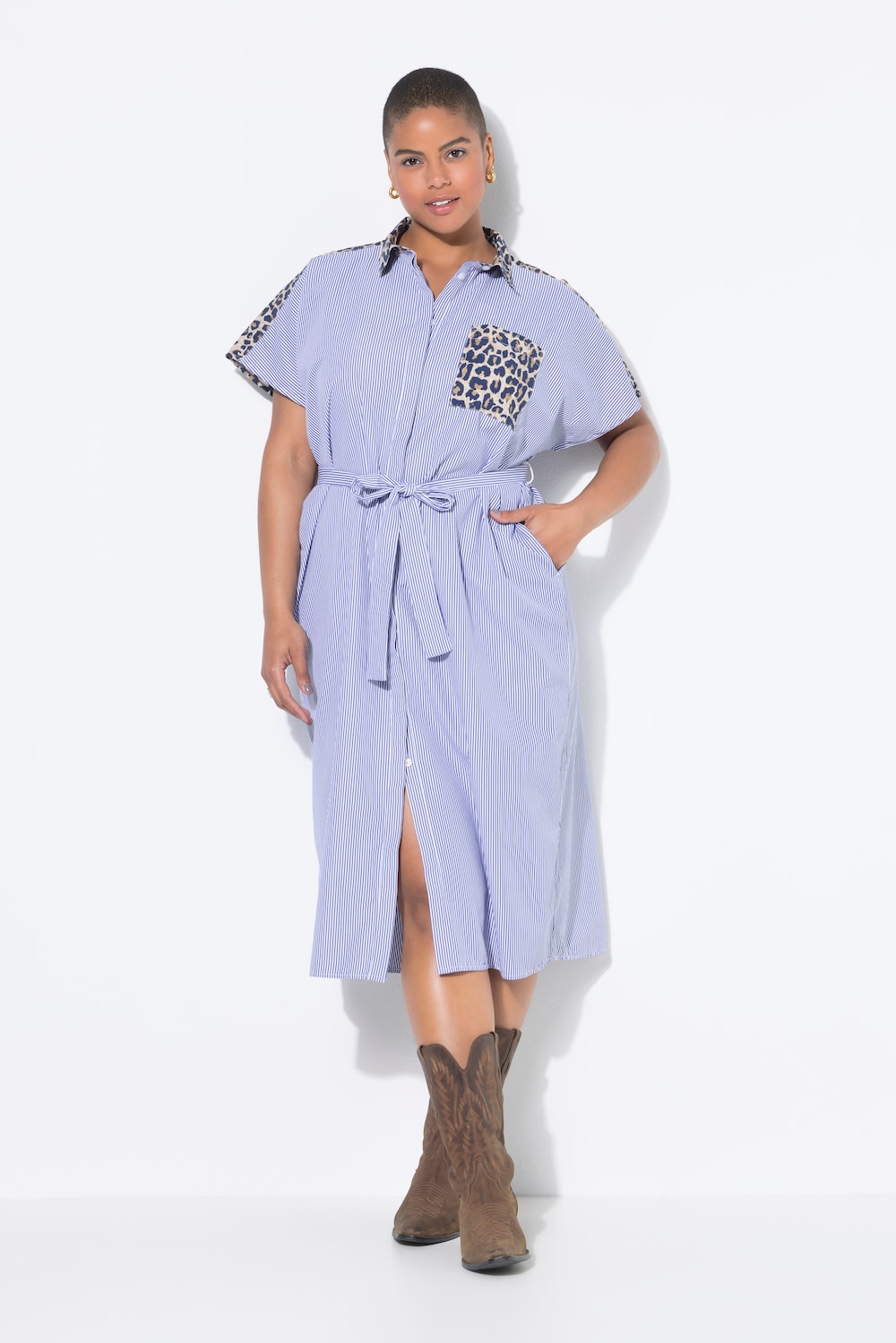 Hemdblusenkleid, Oversize Shape, Leo-Patch