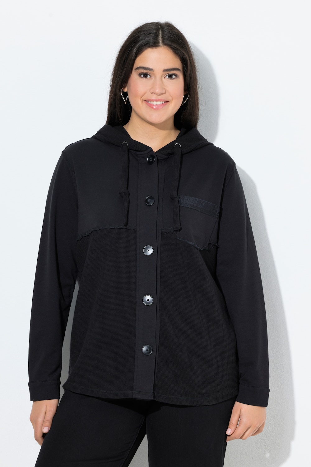 Thumbnail - Große Größen Sweatjacke, Damen, schwarz, Größe: 46/48, Baumwolle/Polyester, Ulla Popken