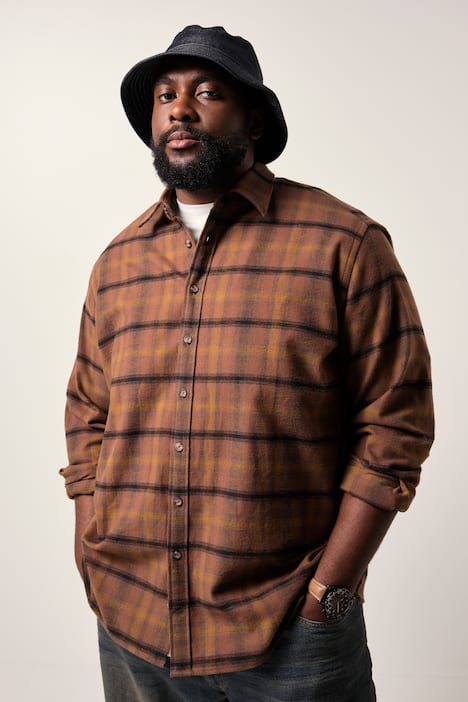 STHUGE Karo-Flanellhemd, Langarm, Boxy Fit, bis 8 XL