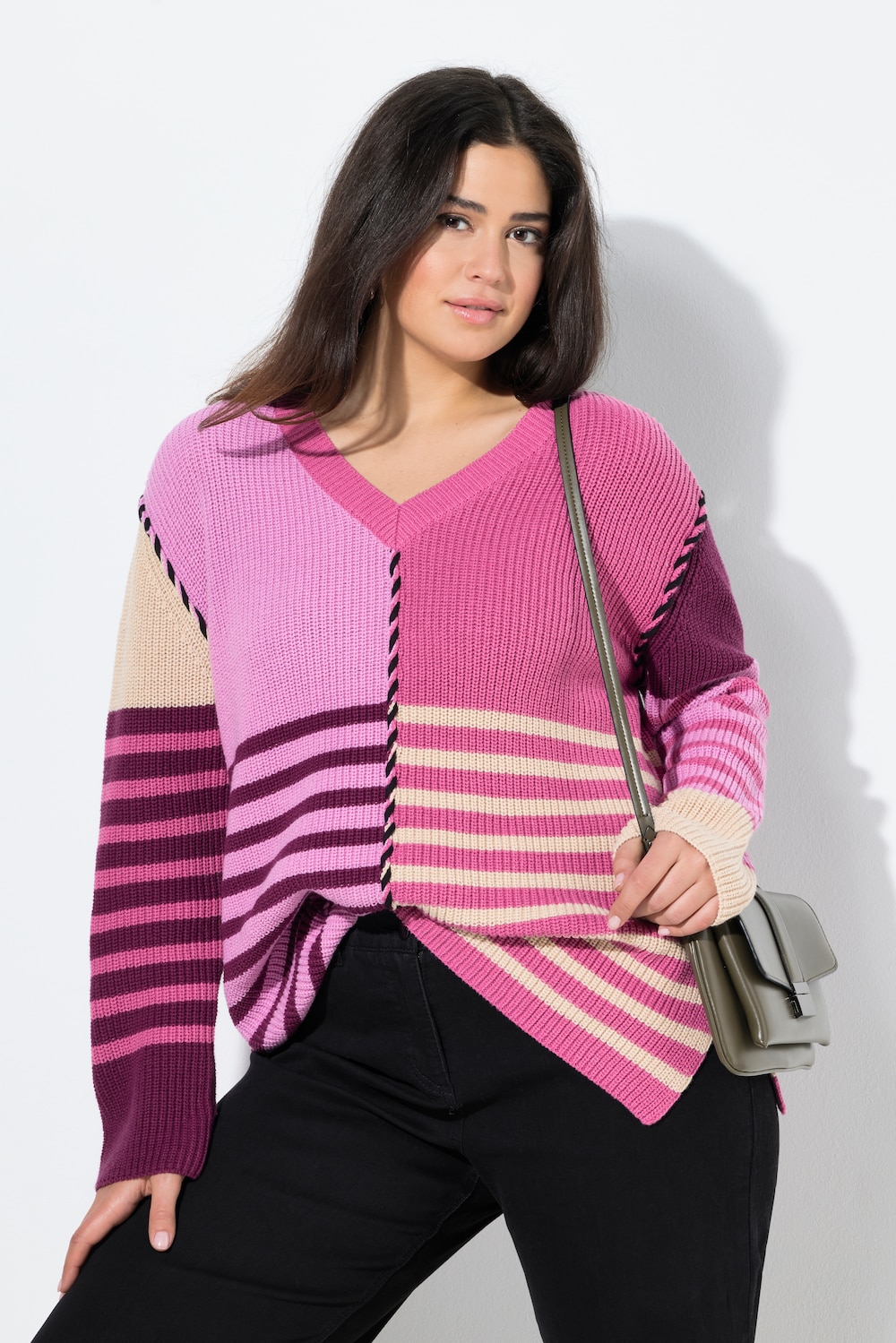 Pullover, Colorblocking, V-Ausschnitt, Langarm