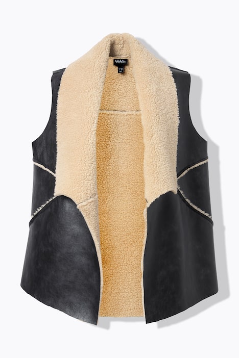Gilet en similicuir à col pelle à tarte, doublure bouclette