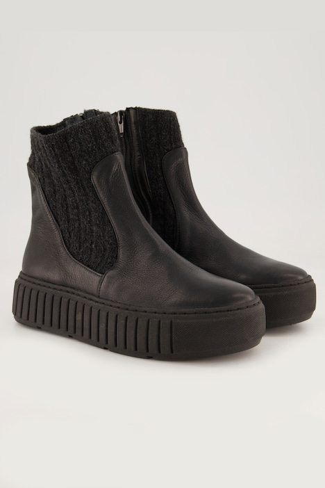 Leder-Boots, Strickeinsatz, Wechselfußbett, Weite H
