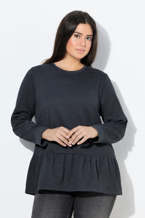 Sweatshirt, volangkant, A-linje, rund hals, langermet