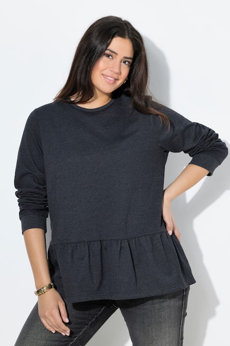 Sweatshirt, volangkant, A-linje, rund hals, langermet