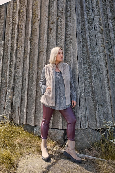 Teddyvest, stående krage, snøring, ermeløs
