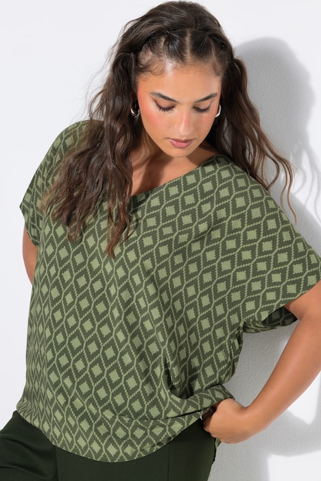 Blusenshirt, oversized, Rauten