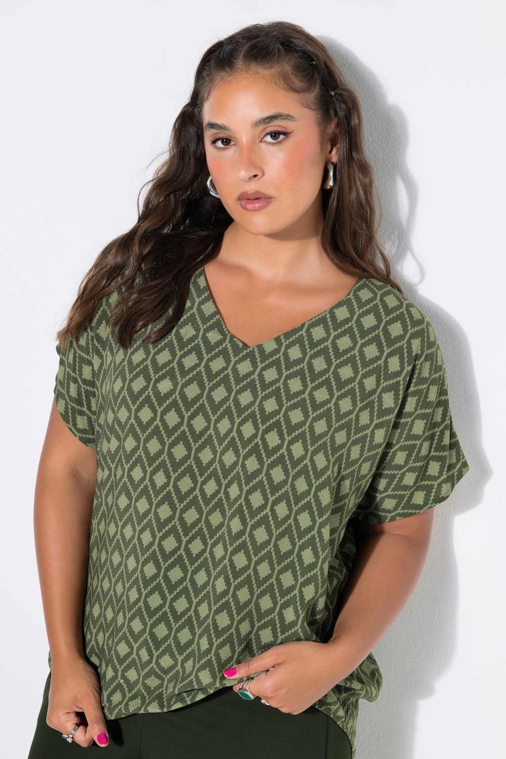 Blusenshirt, oversized, Rauten