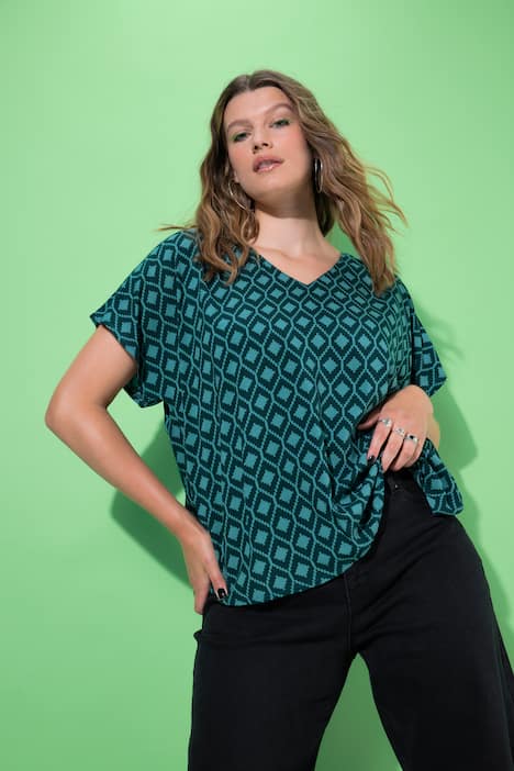 Blusenshirt, oversized, Rauten