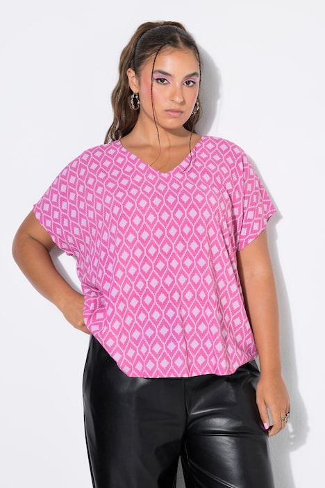 Blusenshirt, oversized, Rauten
