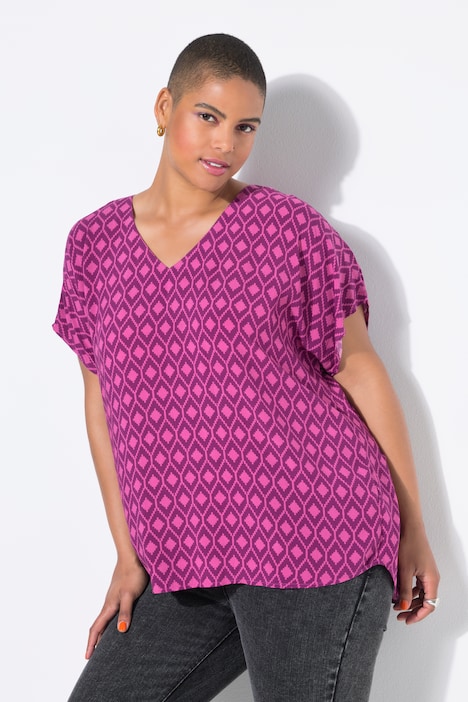 Blusenshirt, oversized, Rauten