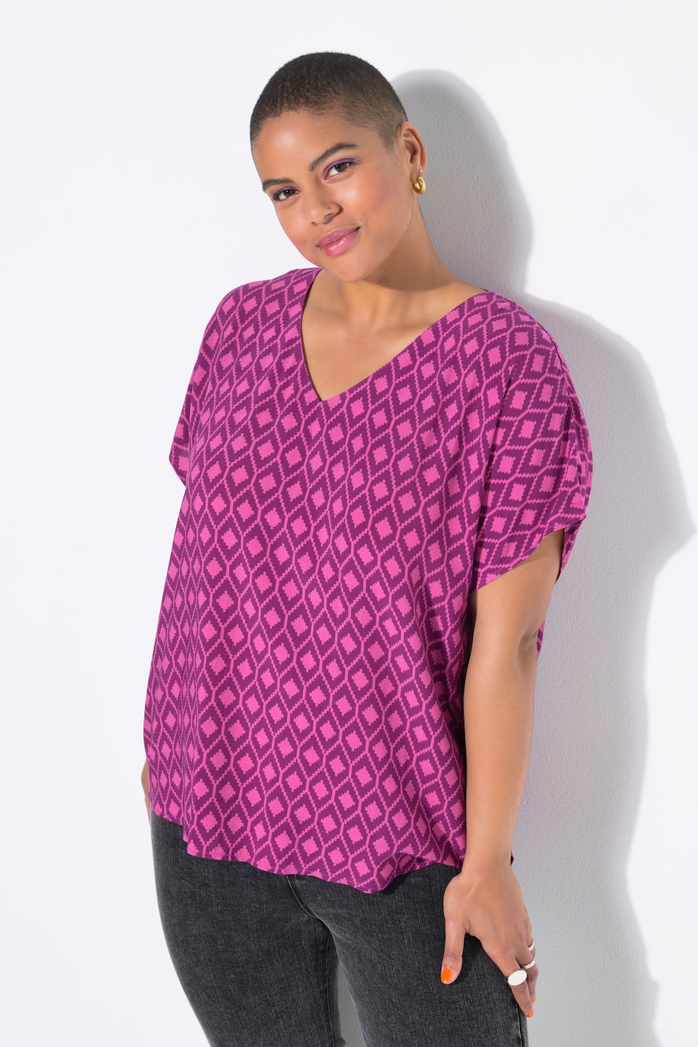 Blusenshirt, oversized, Rauten