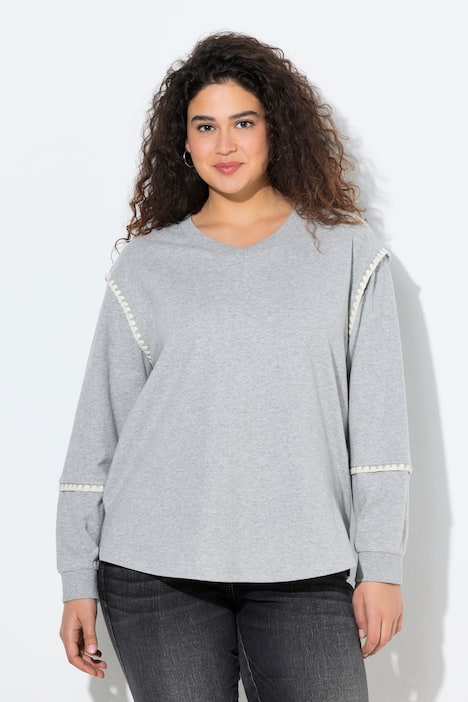 Sweatshirt, Ziernähte, Oversized, V-Ausschnitt, Langarm