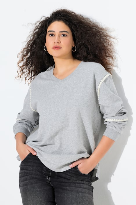 Sweatshirt, Ziernähte, Oversized, V-Ausschnitt, Langarm