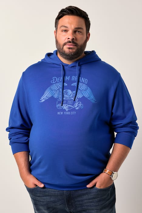 Men+ hoodie, trui met capuchon, borstprint, kangoeroezak, tot 8XL