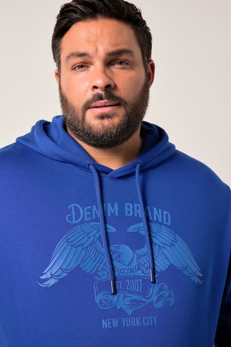 Men+ hoodie, trui met capuchon, borstprint, kangoeroezak, tot 8XL