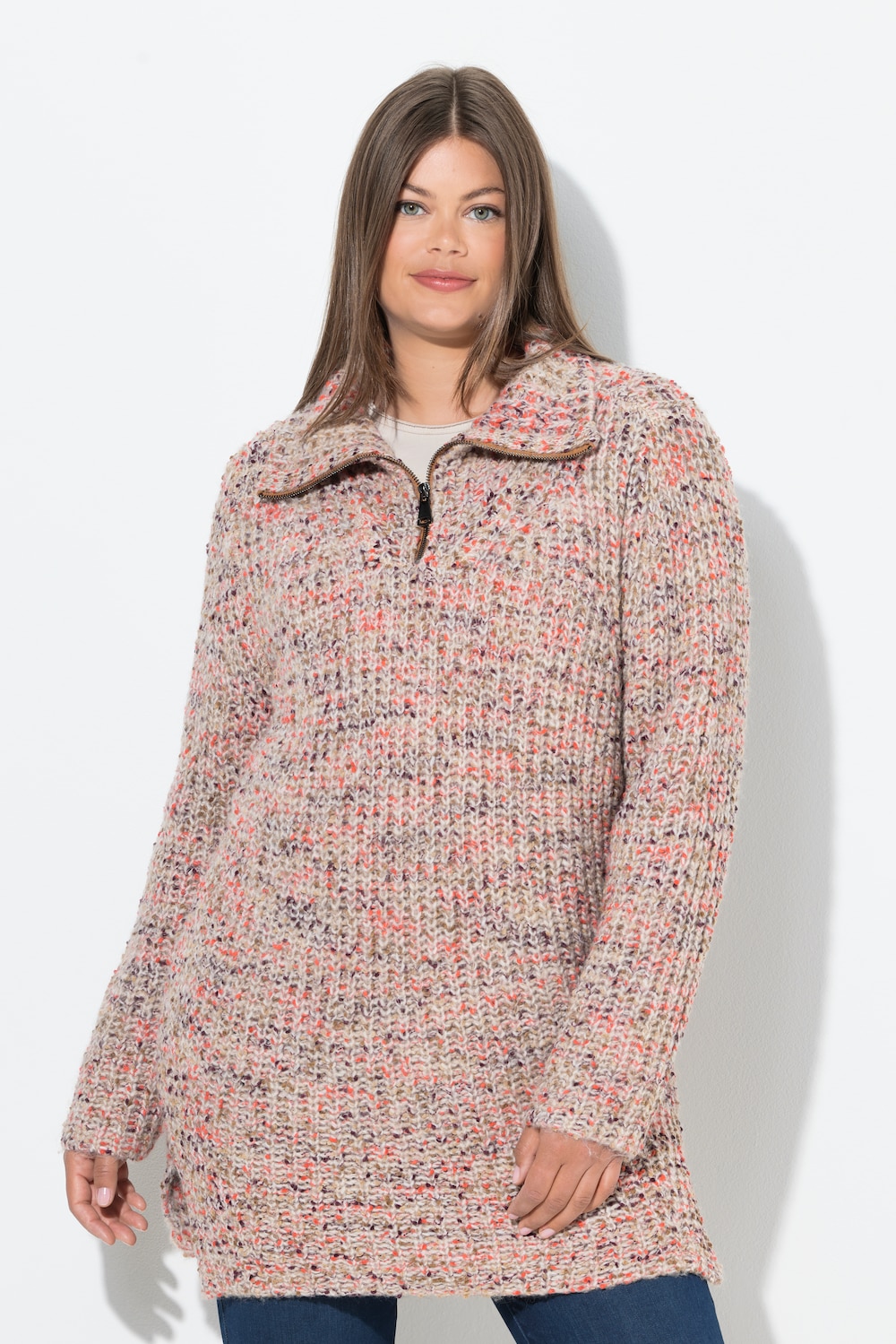 Große Größen Long-Strickpullover, Damen, braun, Größe: 44/46, Polyester/Synthetische Fasern, LAURASON