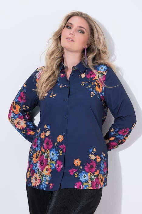 Blusa, forma en A, estampado de flores, manga larga
